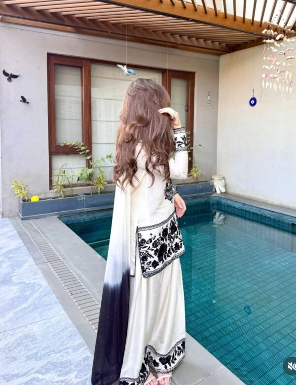 Off white kurta palazzo set with black floral embroidery and dupatta for women elegant and festive wear for women festive wear