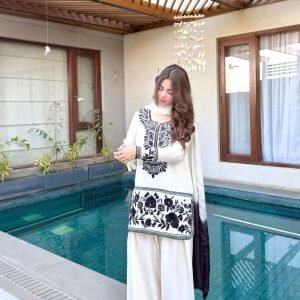 Home Off white kurta palazzo set with black floral embroidery and dupatta for women elegant and festive wear for women festive wear