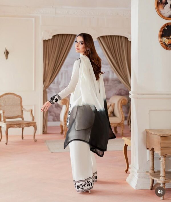 Off white kurta palazzo set with black floral embroidery and dupatta for women elegant and festive wear for women festive wear