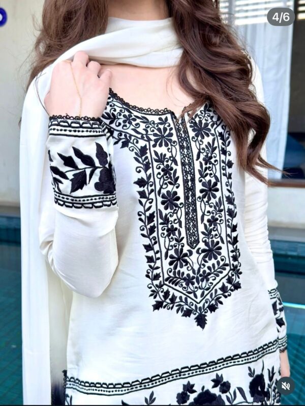 Off white kurta palazzo set with black floral embroidery and dupatta for women elegant and festive wear for women festive wear