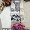 off white kurta palazzo set with black floral embroidery and dupatta for women elegant and festive wear