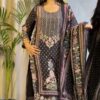 Woman wearing black floral printed kurta set with detailed dupatta and matching pants for women festive wear