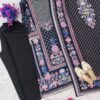 Woman wearing black floral printed kurta set with detailed dupatta and matching pants for women festive wear