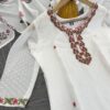 white embroidered kurta set with matching pants and floral printed dupatta for women festive wear