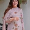 blush pink kurta with floral embroidery and matching dupatta with pants for women festive wear