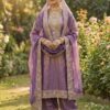 lavender embroidered kurta palazzo set with dupatta and heavy zari work for women wedding and festive wear for women festive wear