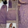 lavender embroidered kurta palazzo set with dupatta and heavy zari work for women wedding and festive wear for women festive wear