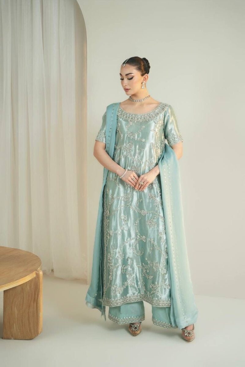 sea green embroidered kurta palazzo set with dupatta for women festive and wedding wear outfit for women festive wear