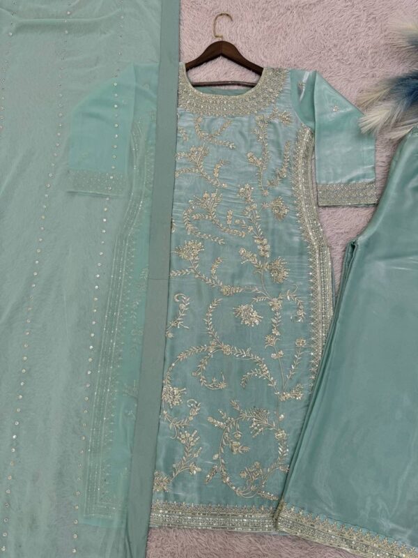 sea green embroidered kurta palazzo set with dupatta for women festive and wedding wear outfit for women festive wear