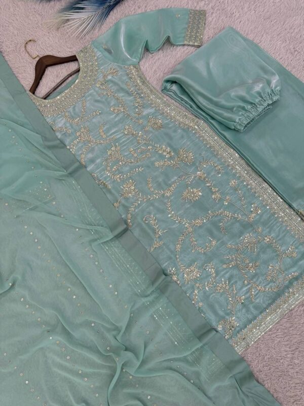 sea green embroidered kurta palazzo set with dupatta for women festive and wedding wear outfit for women festive wear