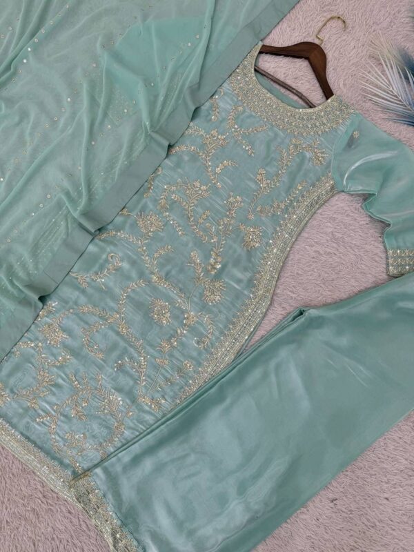 sea green embroidered kurta palazzo set with dupatta for women festive and wedding wear outfit for women festive wear