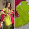 lime green kurta sharara set with pink dupatta and embroidery for women festive and wedding wear ethnic outfit for women festive wear