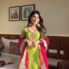lime green kurta sharara set with pink dupatta and embroidery for women festive and wedding wear ethnic outfit for women festive wear