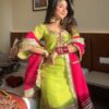 lime green kurta sharara set with pink dupatta and embroidery for women festive and wedding wear ethnic outfit for women festive wear