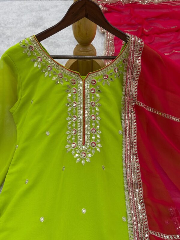 lime green kurta sharara set with pink dupatta and embroidery for women festive and wedding wear ethnic outfit for women festive wear