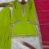 lime green kurta sharara set with pink dupatta and embroidery for women festive and wedding wear ethnic outfit for women festive wear