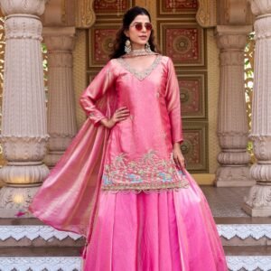 teal and pink embroidered kurta sets with dupatta for women festive wear designer ethnic outfits combo for women festive wear