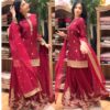 Wine Red Embroidered Kurta Sharara Set with Dupatta for women festive wear
