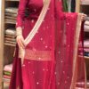 Wine Red Embroidered Kurta Sharara Set with Dupatta for women festive wear
