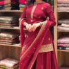 Wine Red Embroidered Kurta Sharara Set with Dupatta for women festive wear
