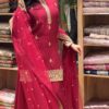 Wine Red Embroidered Kurta Sharara Set with Dupatta for women festive wear