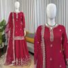 Wine Red Embroidered Kurta Sharara Set with Dupatta for women festive wear
