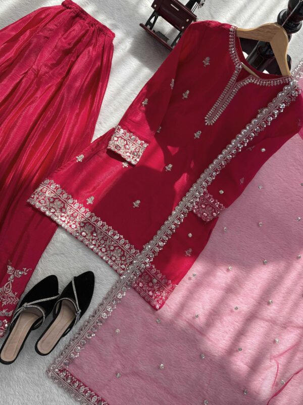 Wine Red Embroidered Kurta Sharara Set with Dupatta for women festive wear