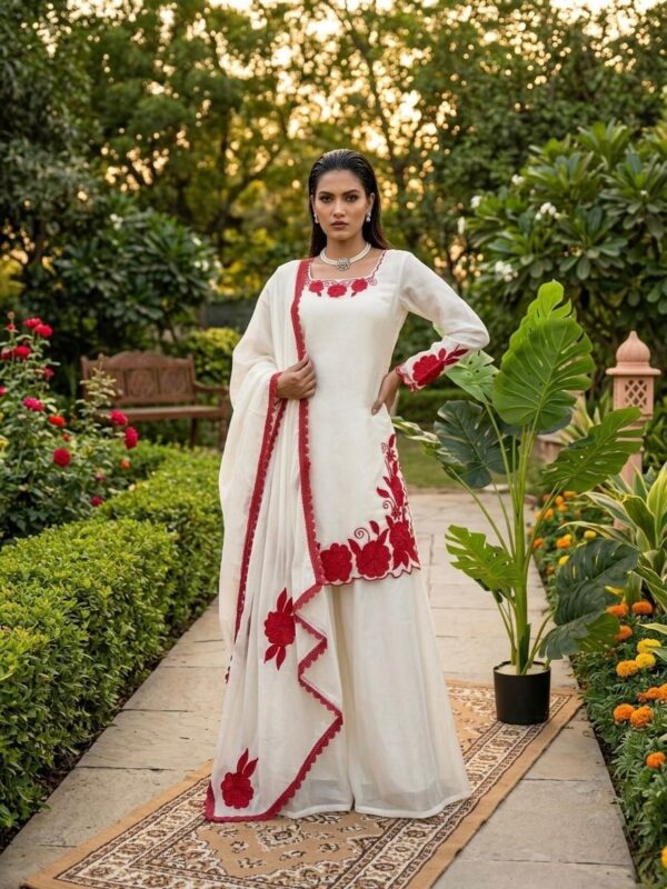 Elegant Black Embroidered Kurta Palazzo Set with Dupatta for women festive wear