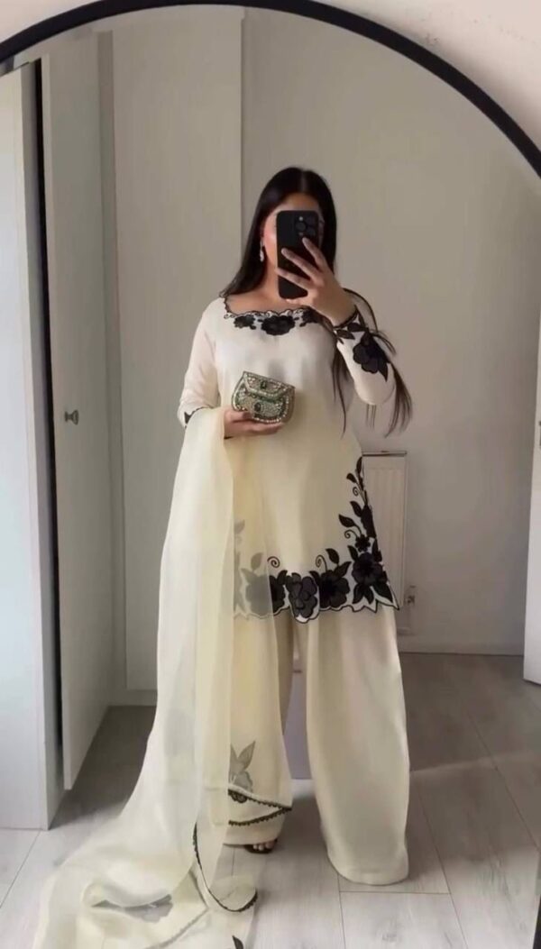 Elegant Black Embroidered Kurta Palazzo Set with Dupatta for women festive wear