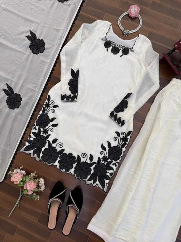 Elegant Black Embroidered Kurta Palazzo Set with Dupatta for women festive wear