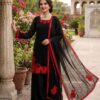 Elegant Black Embroidered Kurta Palazzo Set with Dupatta for women festive wear