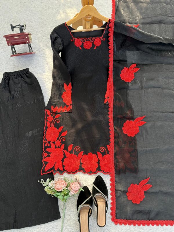 Elegant Black Embroidered Kurta Palazzo Set with Dupatta for women festive wear