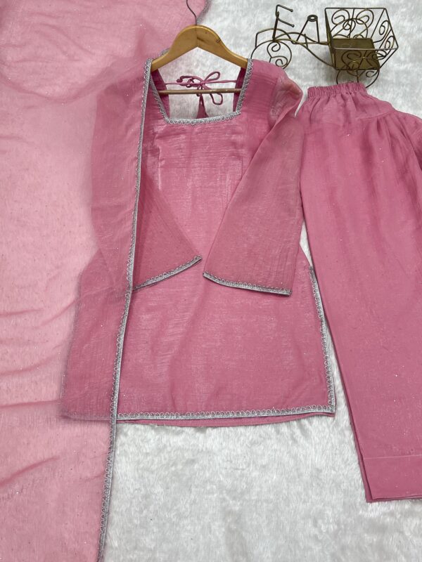 Soft Pink Elegant Kurta Pant Set with Dupatta for women festive wear