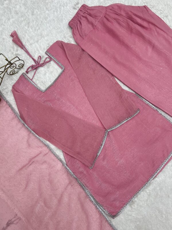 Soft Pink Elegant Kurta Pant Set with Dupatta for women festive wear
