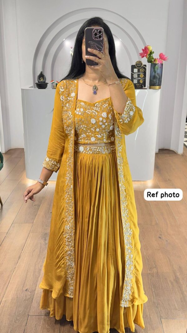 Mustard Yellow Designer Lehenga Set with Embroidered Jacket for women festive wear