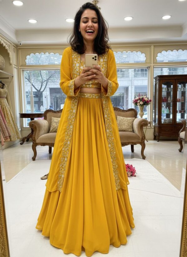 Mustard Yellow Designer Lehenga Set with Embroidered Jacket for women festive wear