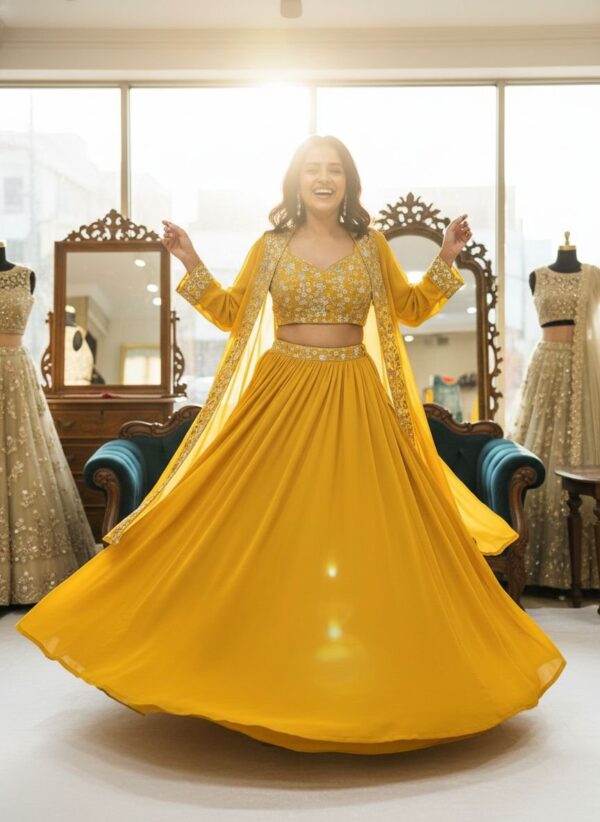 Mustard Yellow Designer Lehenga Set with Embroidered Jacket for women festive wear