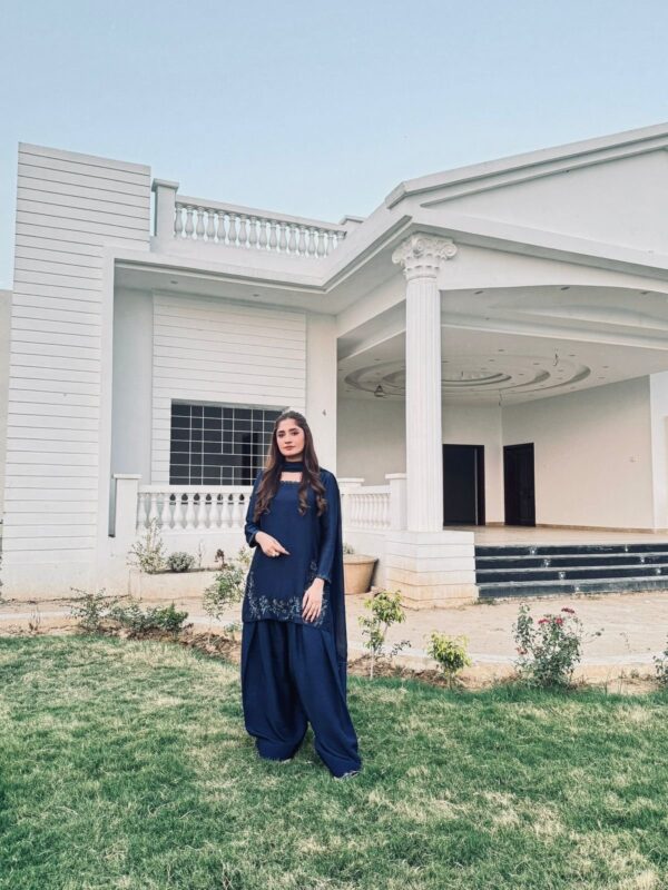 Navy blue embroidered kurti set with palazzo pants for women ethnic wear India for women festive wear