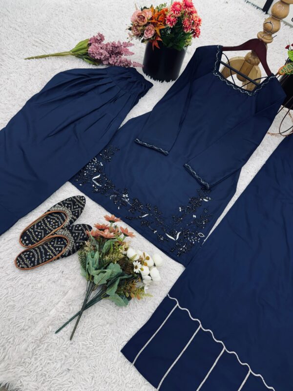 Navy blue embroidered kurti set with palazzo pants for women ethnic wear India for women festive wear