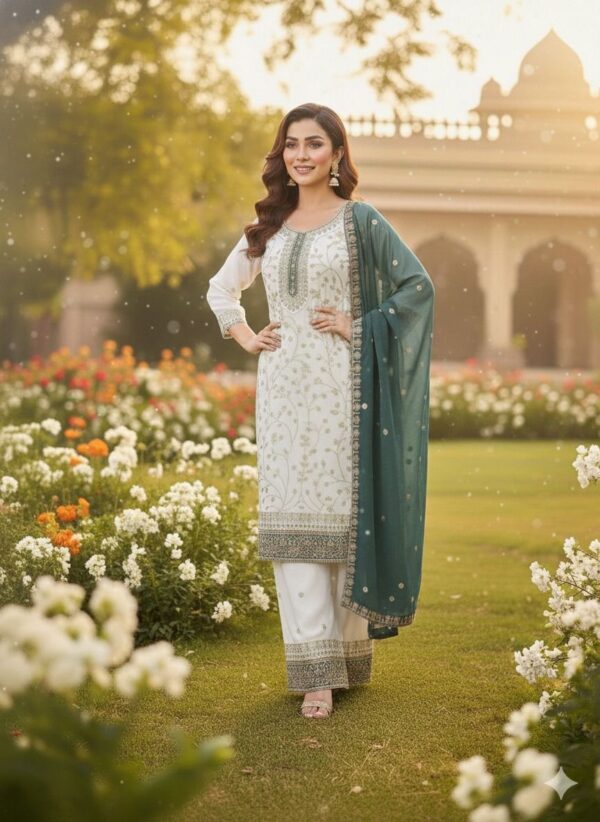 Elegant White Embroidered Kurta Sharara Set with Red Dupatta for women festive wear