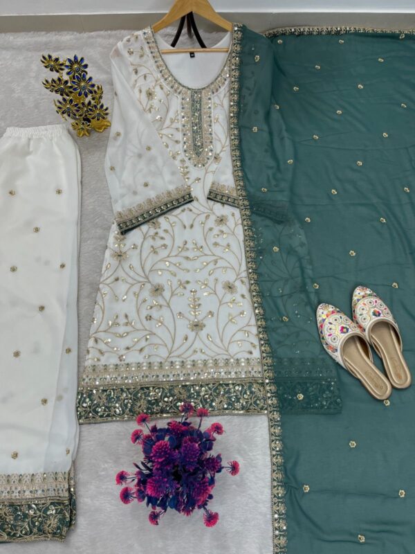 Elegant White Embroidered Kurta Sharara Set with Red Dupatta for women festive wear