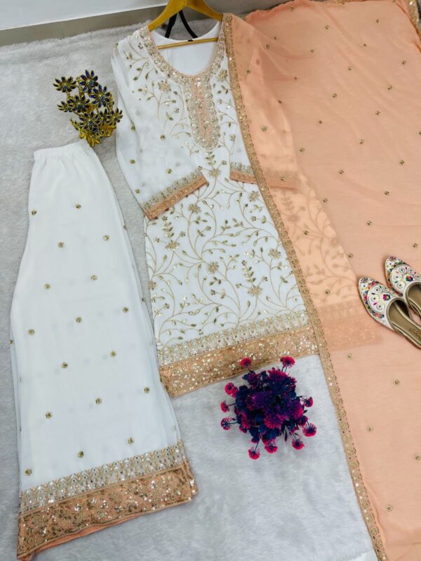 Elegant White Embroidered Kurta Sharara Set with Red Dupatta for women festive wear