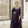 Royal Plum Embroidered Kurta Sharara Set with Dupatta for women festive wear