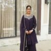 Royal Plum Embroidered Kurta Sharara Set with Dupatta for women festive wear