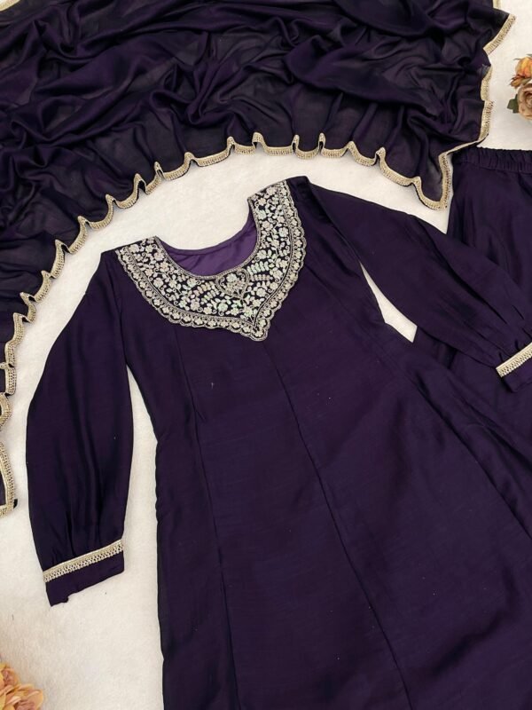 Royal Plum Embroidered Kurta Sharara Set with Dupatta for women festive wear