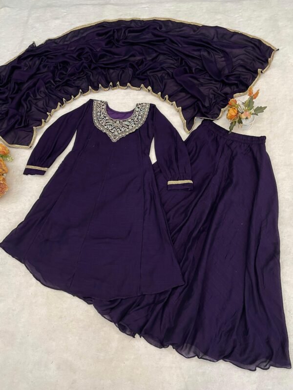 Royal Plum Embroidered Kurta Sharara Set with Dupatta for women festive wear