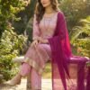 Blush Pink Ombre Chinon Silk Embroidered Kurta Set with Wine Dupatta for women festive wear