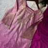 Blush Pink Ombre Chinon Silk Embroidered Kurta Set with Wine Dupatta for women festive wear
