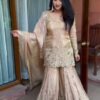 Champagne Gold Chinon Silk Embroidered Sequence Sharara Set with Dupatta for women festive wear