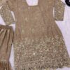 Champagne Gold Chinon Silk Embroidered Sequence Sharara Set with Dupatta for women festive wear